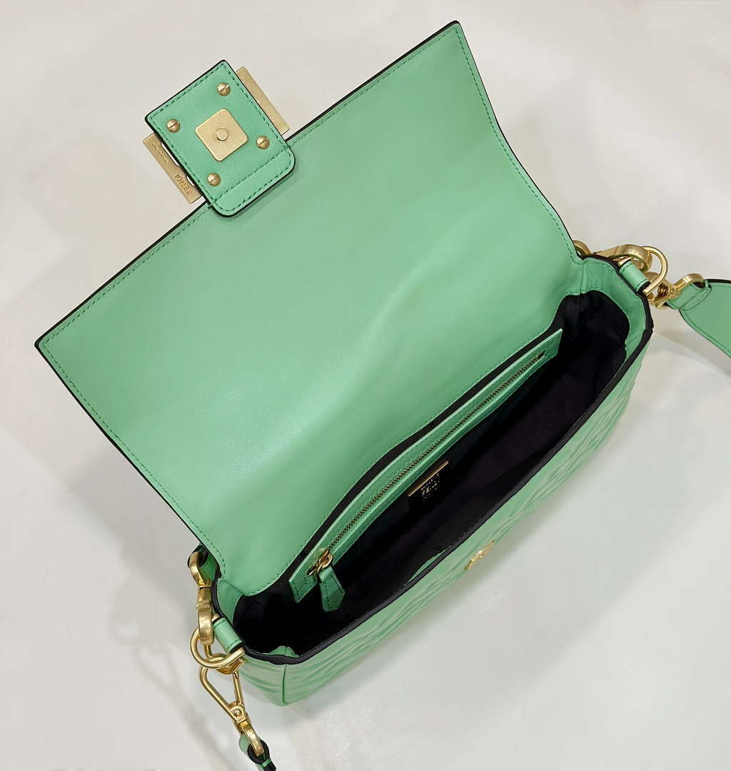 Fendi 8BR600 Baguette Medium Green leather 0135M bag