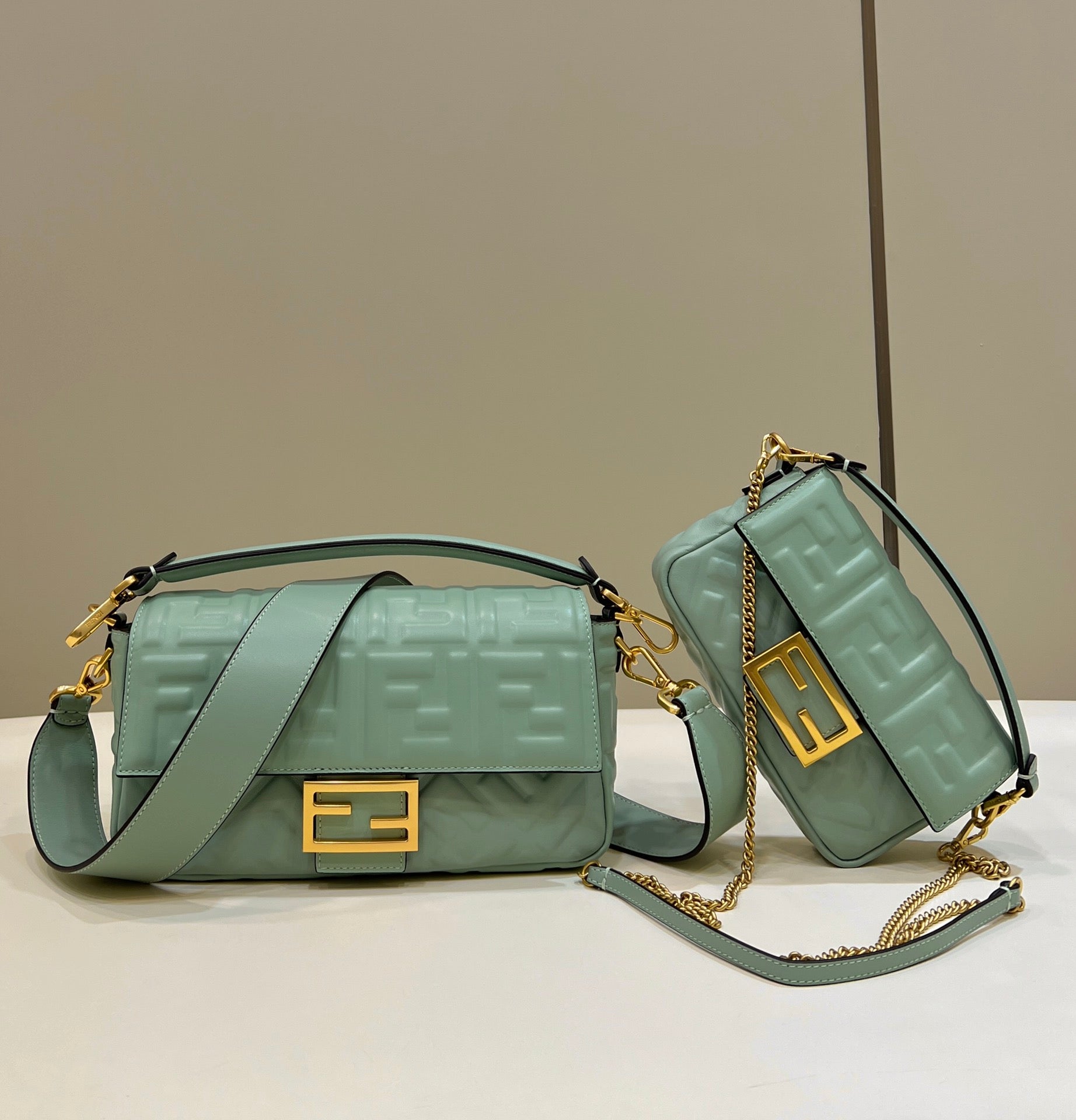 Fendi 8BR600 Baguette Medium Lake Blue leather 0135M bag - Default Title - View 1