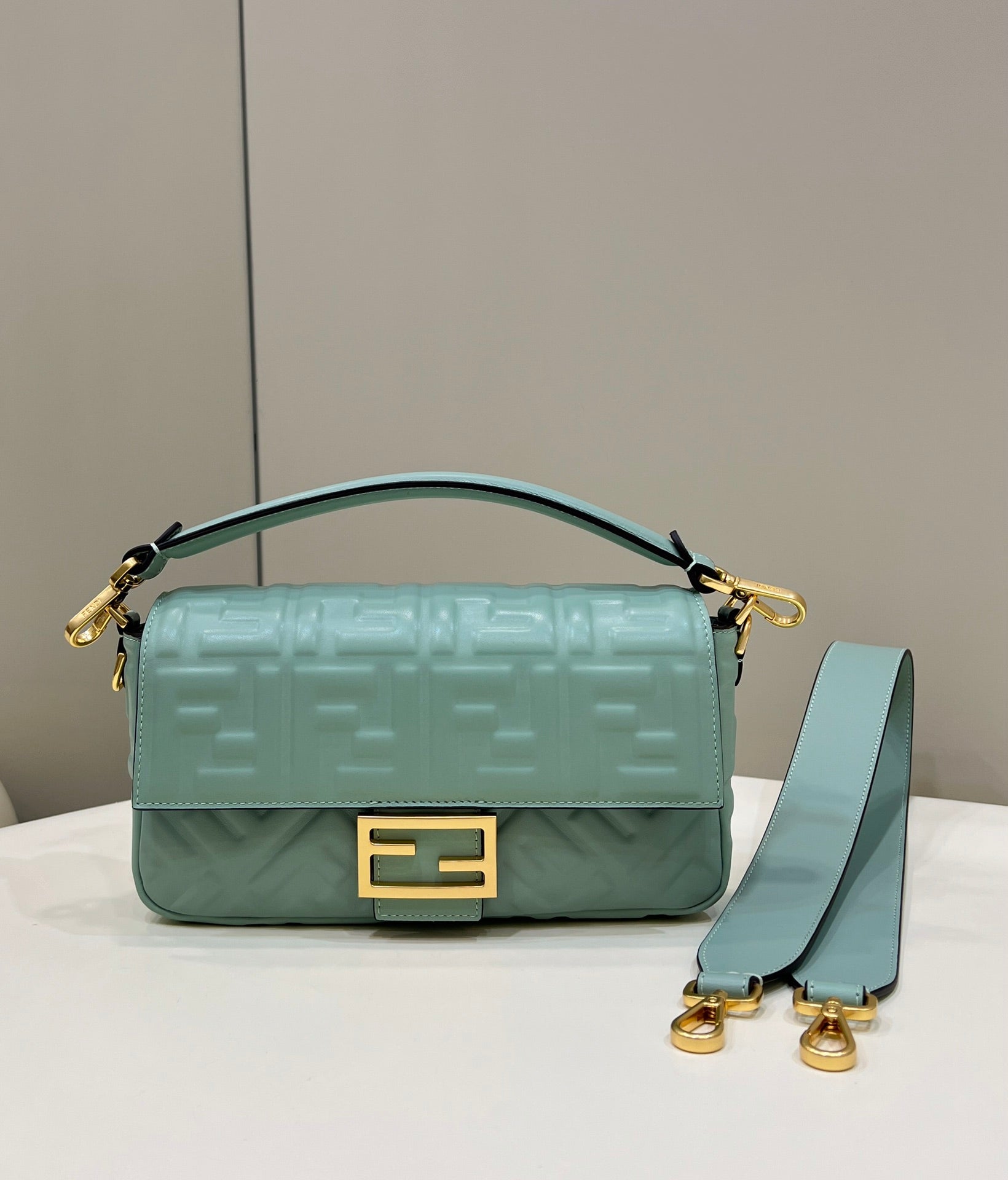 Fendi 8BR600 Baguette Medium Lake Blue leather 0135M bag - Default Title - View 2