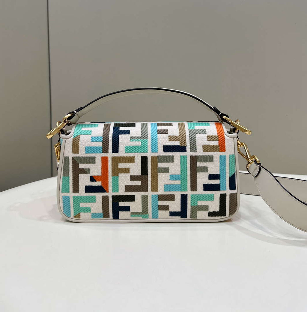 Fendi 8BR600 Baguette Medium Multicolour canvas bag with FF embroidery 0159A