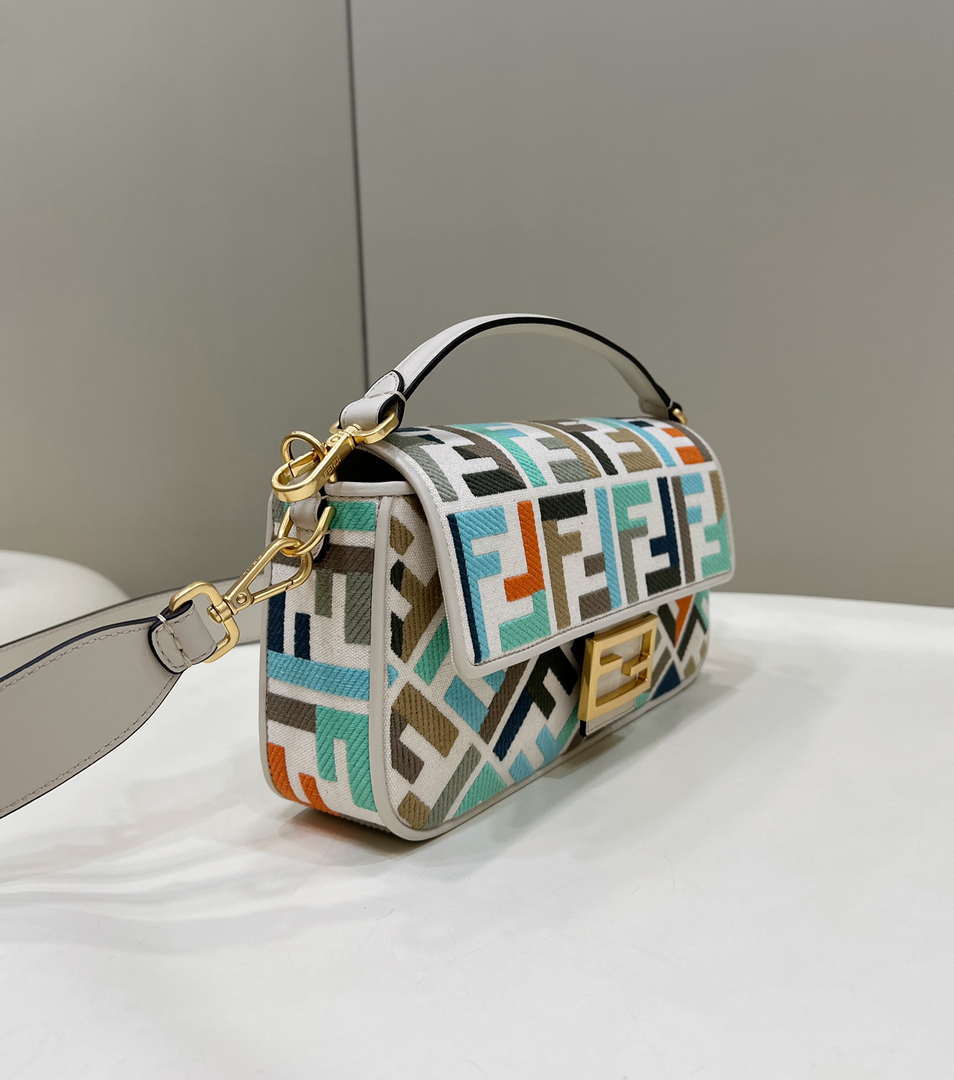Fendi 8BR600 Baguette Medium Multicolour canvas bag with FF embroidery 0159A - Default Title - View 3
