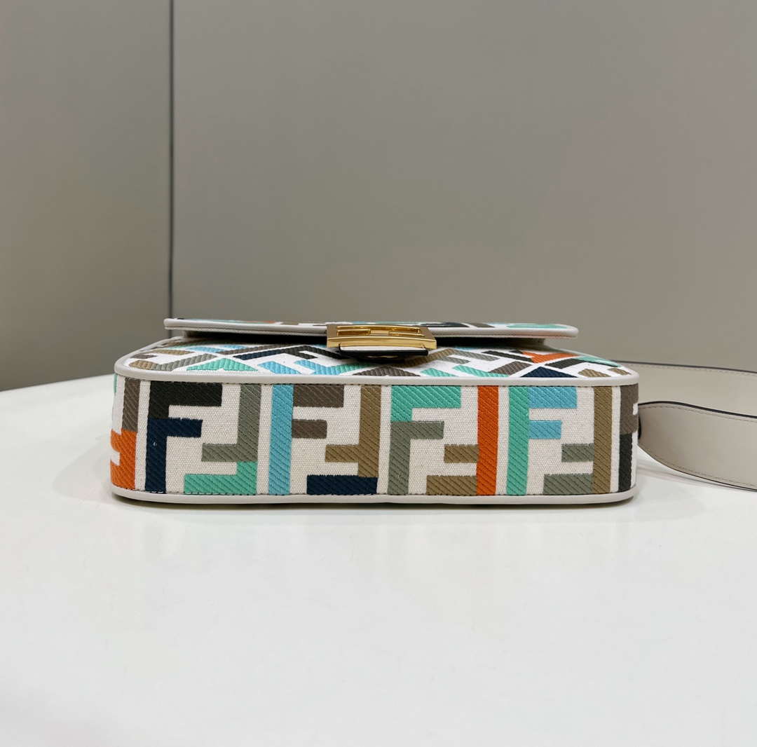 Fendi 8BR600 Baguette Medium Multicolour canvas bag with FF embroidery 0159A