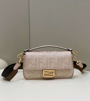Fendi 8BR600 Baguette Medium Pink bag with FF embroidery - Default Title - View 1