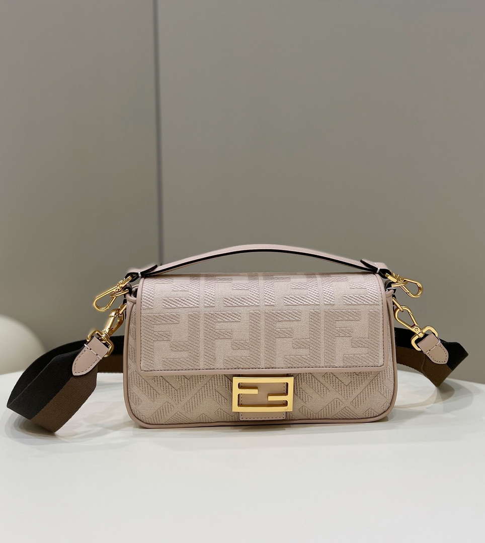 Fendi 8BR600 Baguette Medium Pink bag with FF embroidery - Default Title - View 1