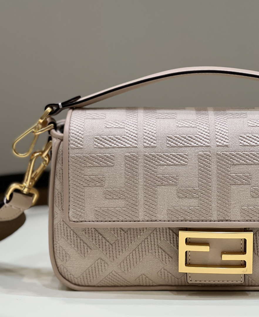 Fendi 8BR600 Baguette Medium Pink bag with FF embroidery - Default Title - View 6