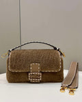 Fendi 8BR600 Baguette Medium Re-Edition bag in camel lam¨¦ sheepskin