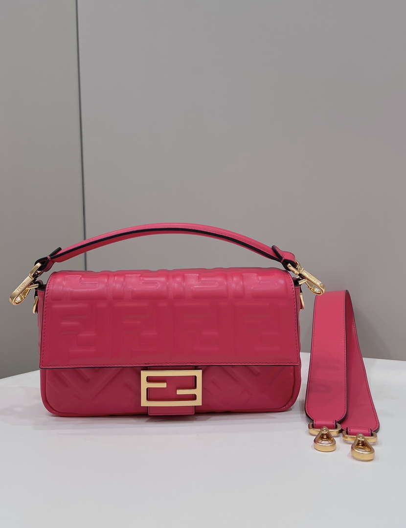 Fendi 8BR600 Baguette Medium Rose Red leather 0135M bag - Default Title - View 1