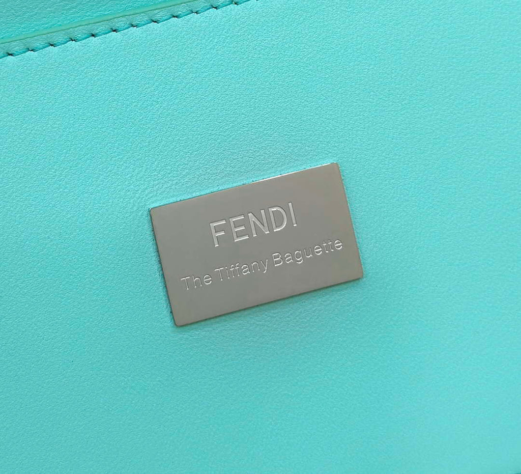 Fendi 8BR600 Baguette Medium Tiffany Blue leather 80128 bag