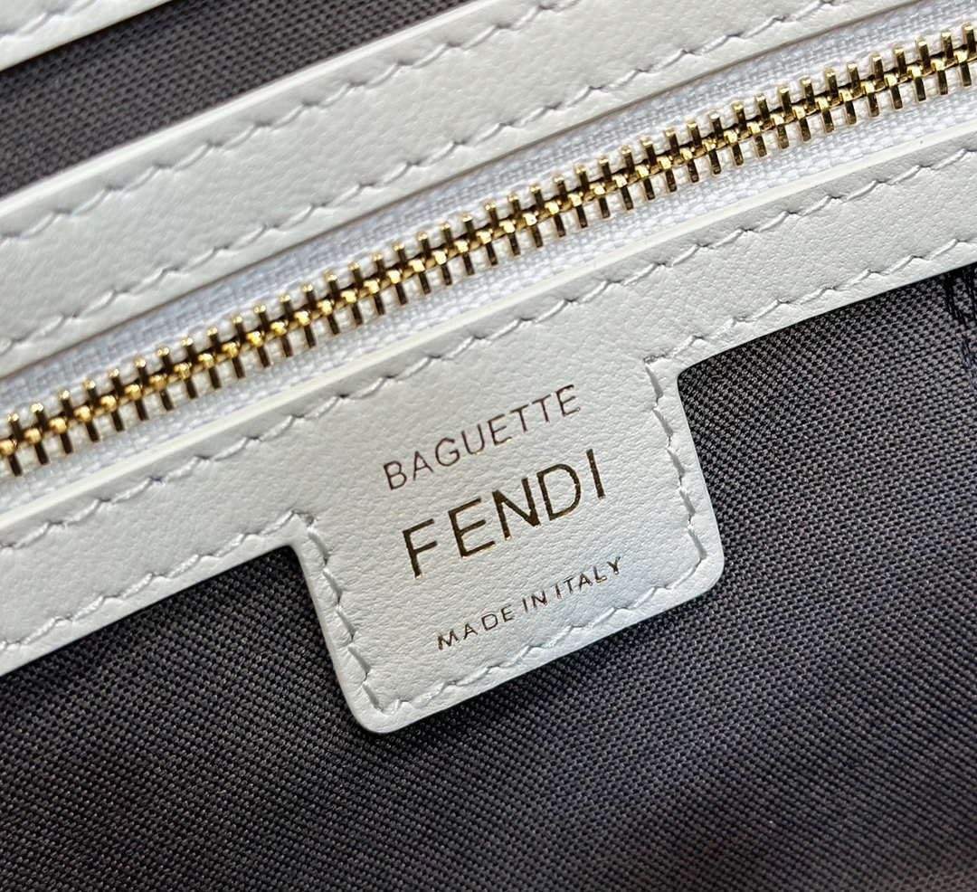 Fendi 8BR600 Baguette Medium White leather 0135M bag - Default Title - View 7