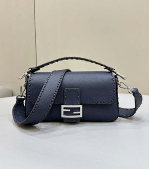 Fendi 8BR600 Baguette Midnight blue Selleria bag with Oversized Topstitching 8610 - Default Title - View 1