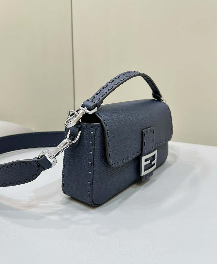 Fendi 8BR600 Baguette Midnight blue Selleria bag with Oversized Topstitching 8610 - Default Title - View 3