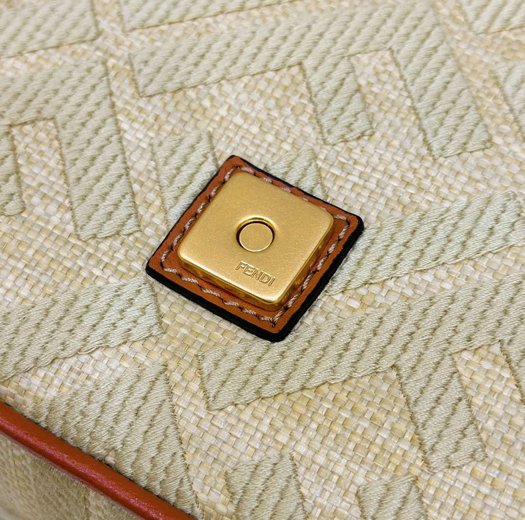 Fendi 8BR600 Baguette Natural straw bag with FF embroidery Beige - Default Title - View 5