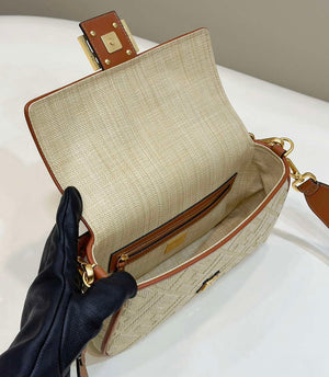 Fendi 8BR600 Baguette Natural straw bag with FF embroidery Beige - Default Title - View 9