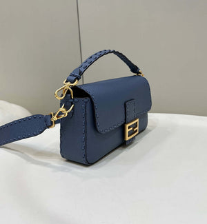 Fendi 8BR600 Baguette Navy blue Selleria bag with Oversized Topstitching 8610 - Default Title - View 3
