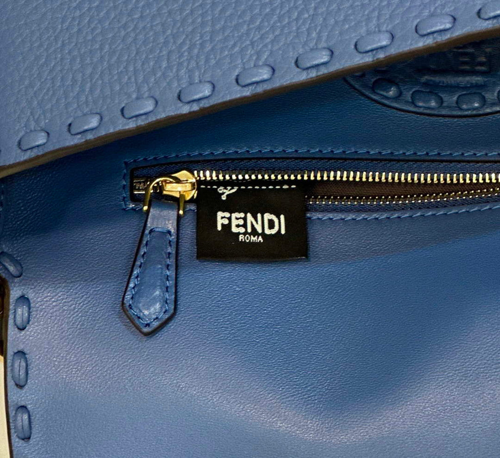 Fendi 8BR600 Baguette Navy blue Selleria bag with Oversized Topstitching 8610