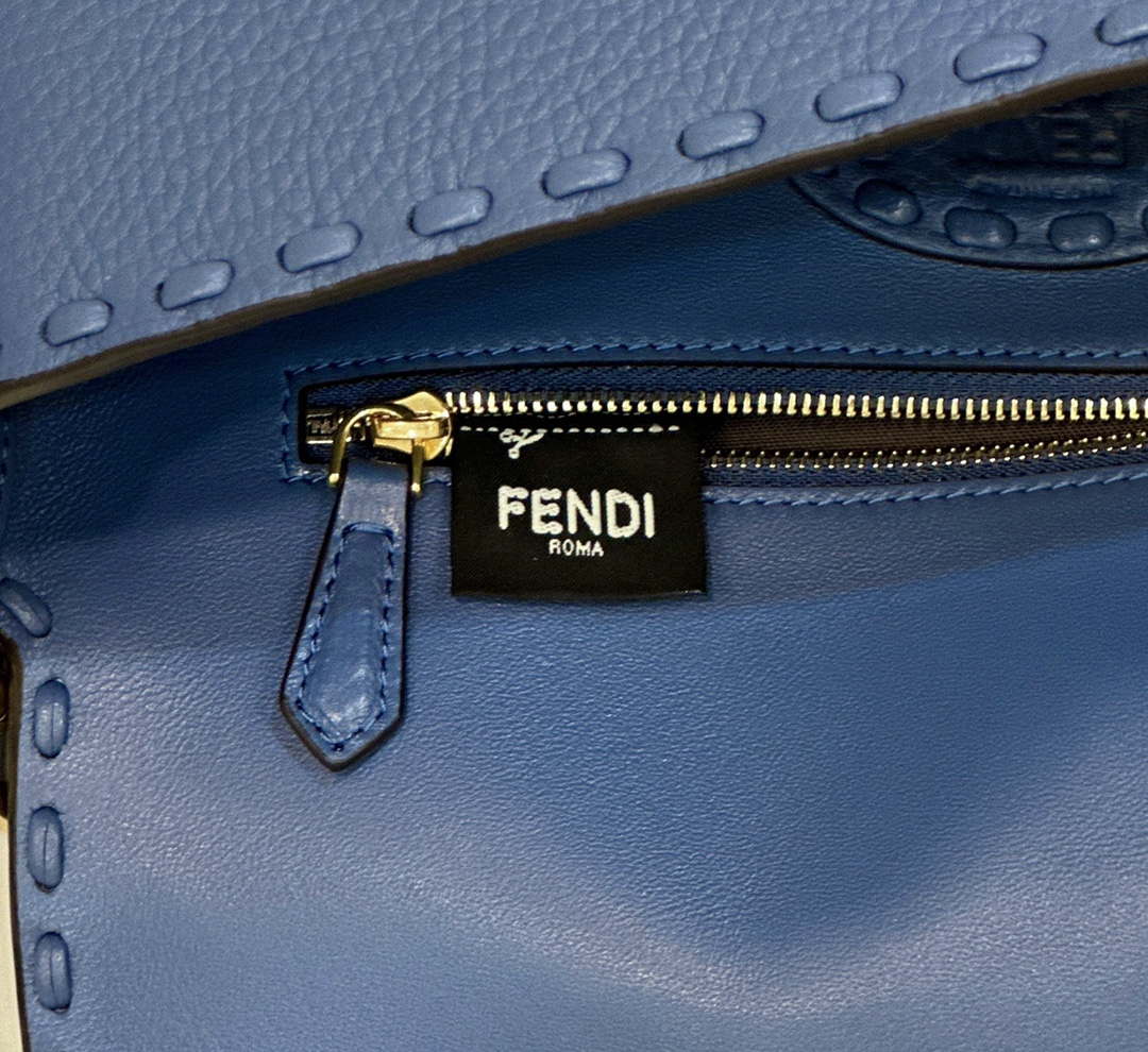 Fendi 8BR600 Baguette Navy blue Selleria bag with Oversized Topstitching 8610 - Default Title - View 7