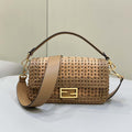 Fendi 8BR600 Baguette Sand and Brown interlaced leather and raffia bag 8630 - Default Title - View 1