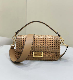 Fendi 8BR600 Baguette Sand and Brown interlaced leather and raffia bag 8630 - Default Title - View 1