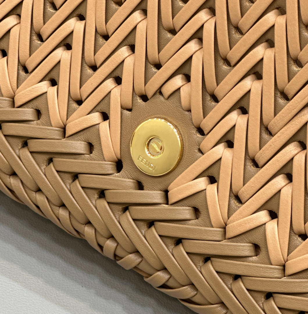 Fendi 8BR600 Baguette Sand and Brown interlaced leather and raffia bag 8630 - Default Title - View 4