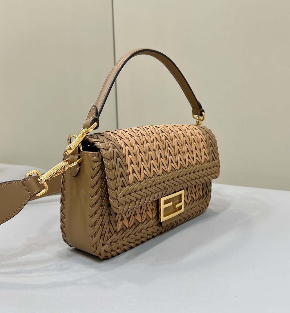 Fendi 8BR600 Baguette Sand and Brown interlaced leather and raffia bag 8630 - Default Title - View 9
