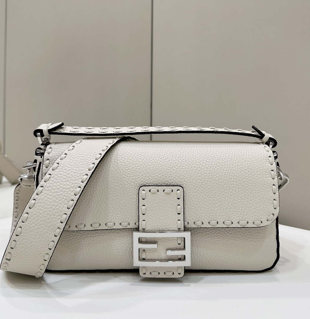 Fendi 8BR600 Baguette Camellia Selleria bag with Oversized Topstitching 8610 - Default Title - View 1