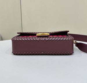 Fendi 8BR600 Baguette Wine Red interlaced leather and raffia bag 8630 - Default Title - View 5