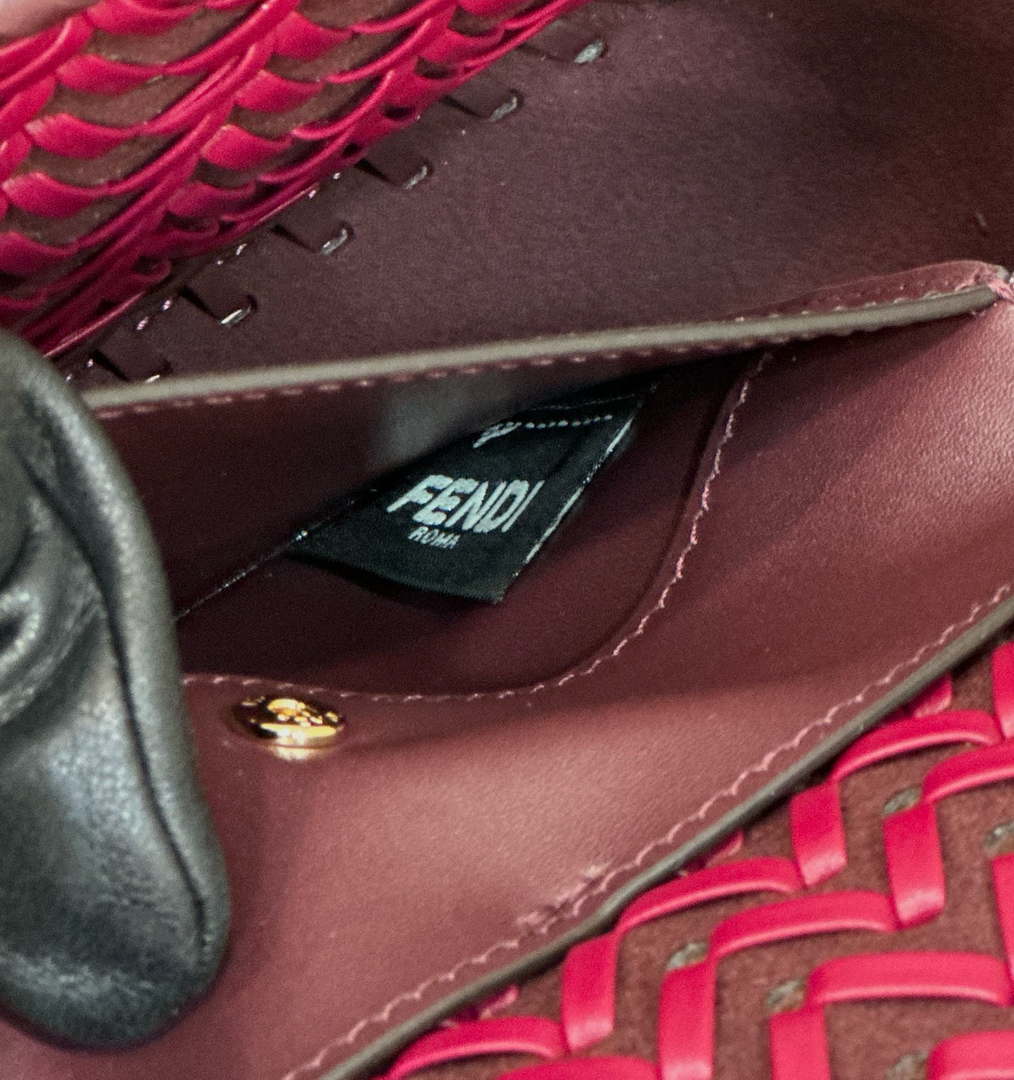 Fendi 8BR600 Baguette Wine Red interlaced leather and raffia bag 8630 - Default Title - View 7