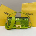 Fendi 8BR600 Medium Baguette Acid green sequin and leather bag 8601 - Default Title - View 1