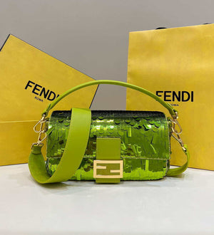 Fendi 8BR600 Medium Baguette Acid green sequin and leather bag 8601 - Default Title - View 1