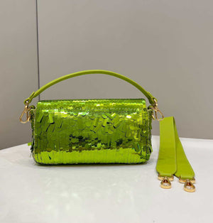 Fendi 8BR600 Medium Baguette Acid green sequin and leather bag 8601 - Default Title - View 4