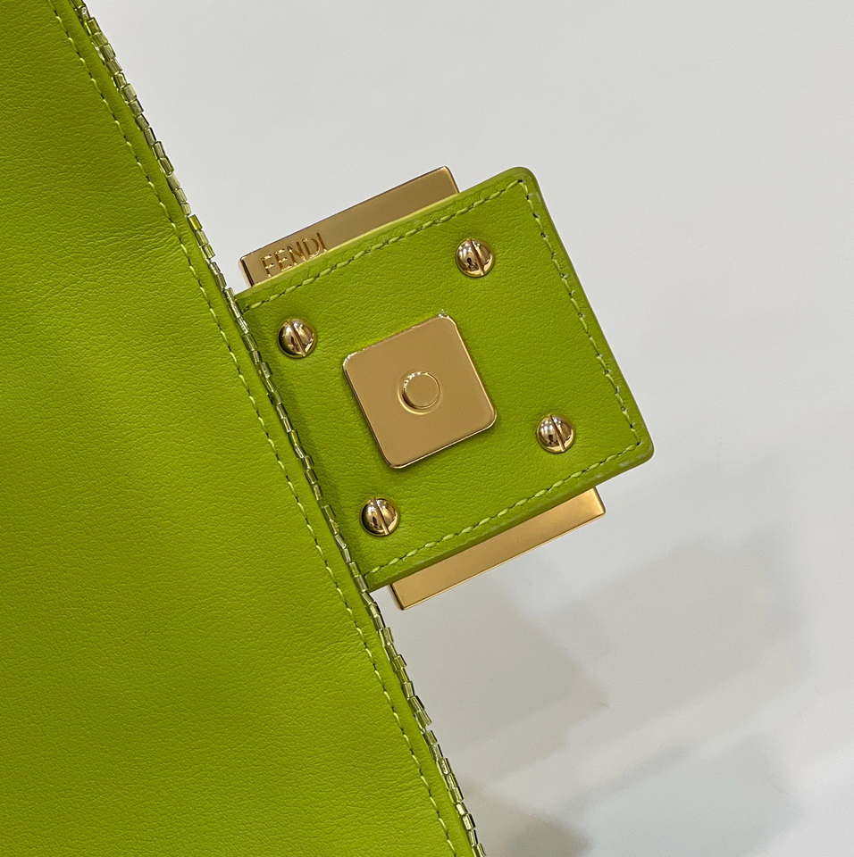 Fendi 8BR600 Medium Baguette Acid green sequin and leather bag 8601 - Default Title - View 7
