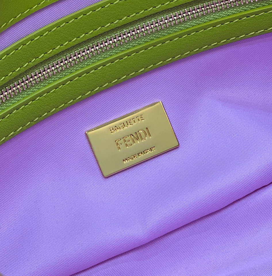Fendi 8BR600 Medium Baguette Acid green sequin and leather bag 8601 - Default Title - View 8