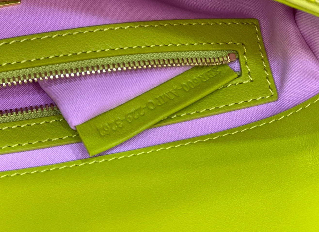 Fendi 8BR600 Medium Baguette Acid green sequin and leather bag 8601