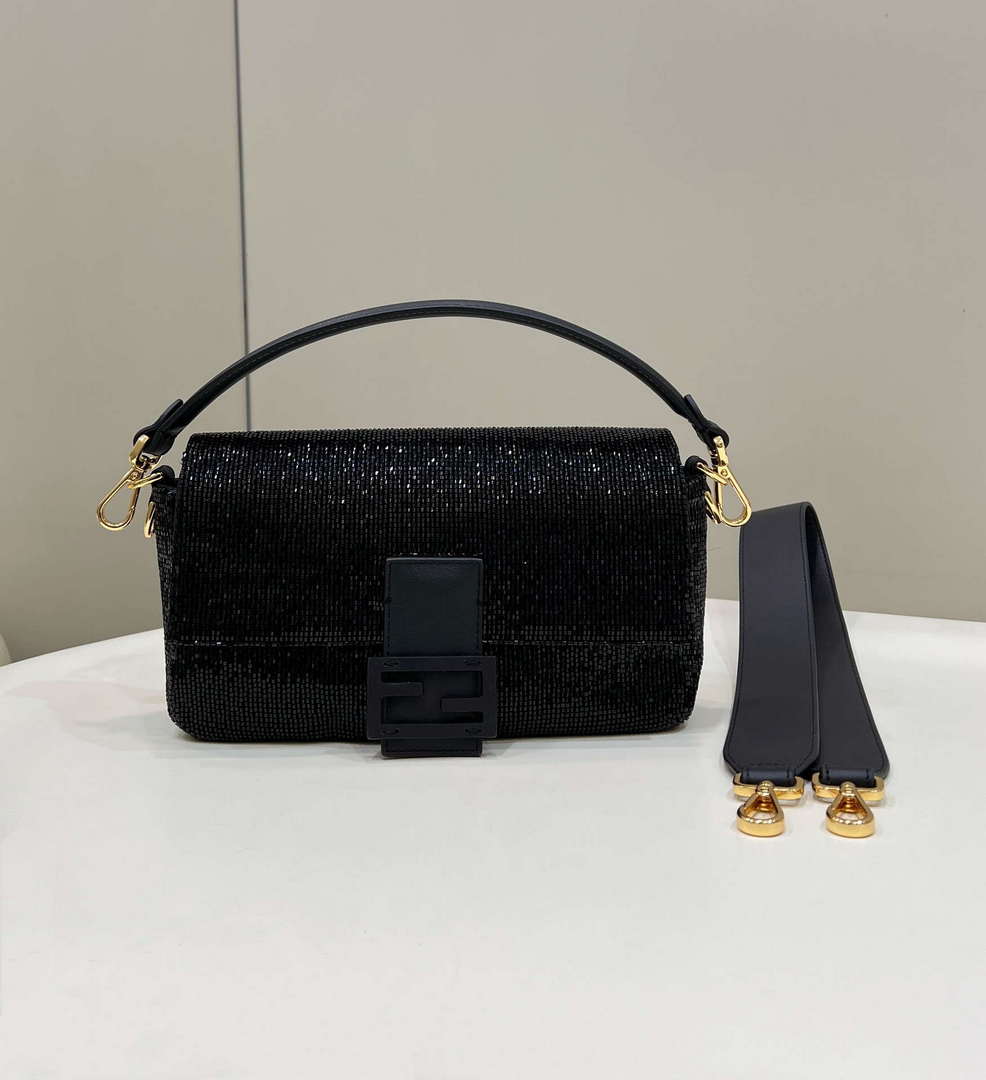 Fendi 8BR600 Medium Baguette Beads Black leather Bag 8599 - Default Title - View 2