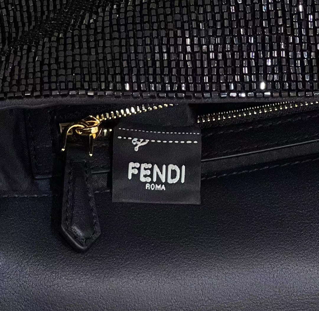 Fendi 8BR600 Medium Baguette Beads Black leather Bag 8599