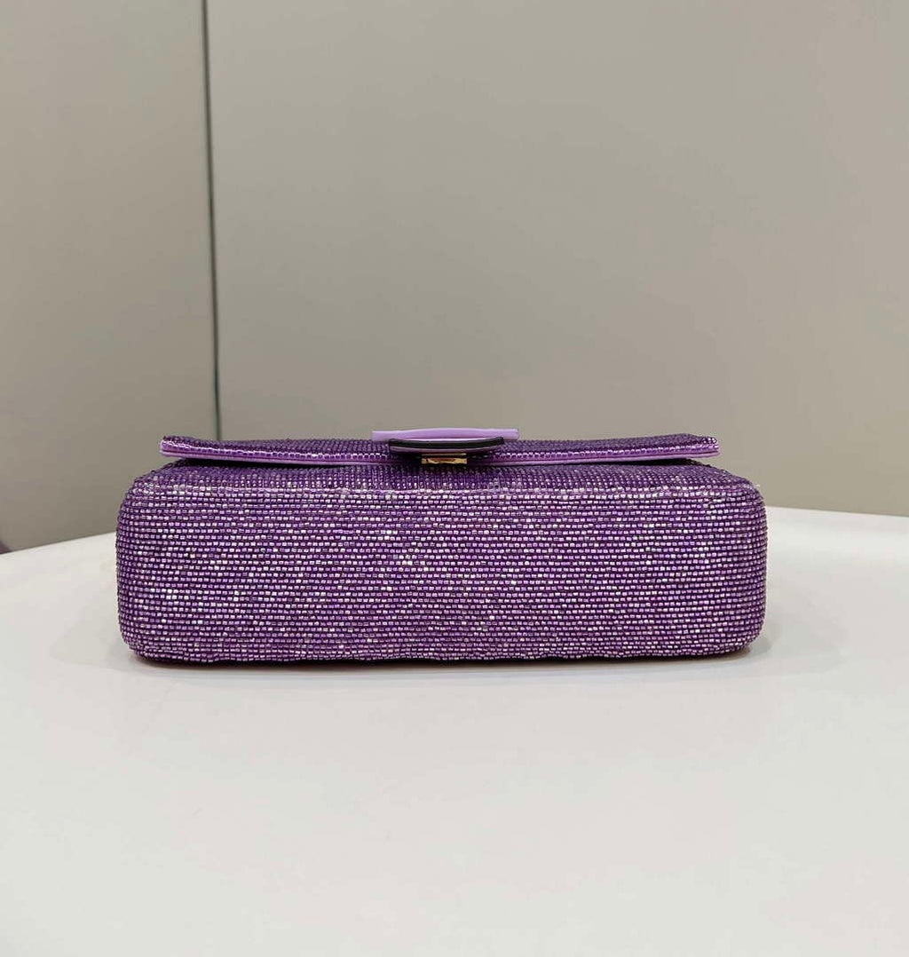 Fendi 8BR600 Medium Baguette Beads Purple leather Bag 8599