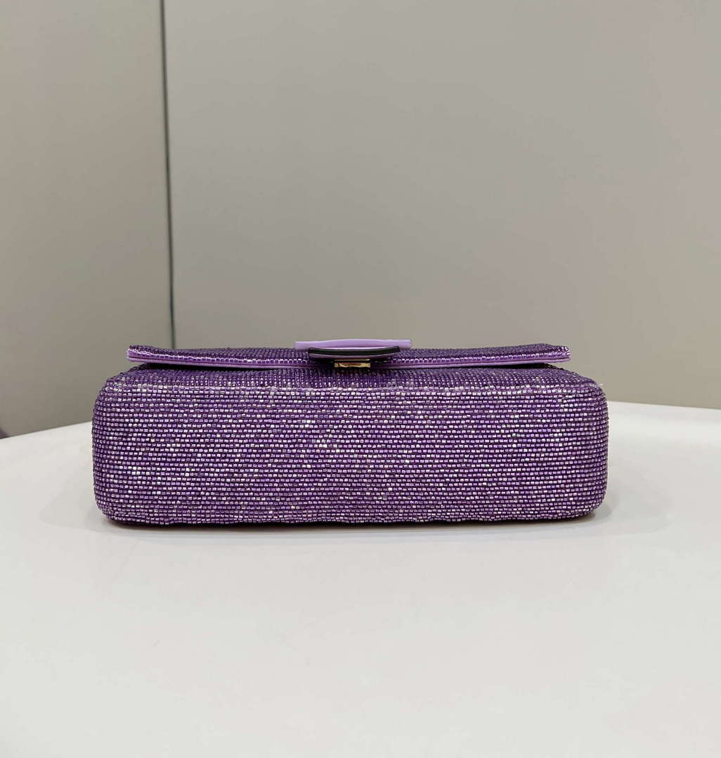 Fendi 8BR600 Medium Baguette Beads Purple leather Bag 8599