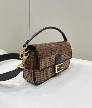 Fendi 8BR600 Medium Baguette Brown FF jacquard fabric bag with sequins - Default Title - View 3