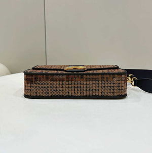 Fendi 8BR600 Medium Baguette Brown FF jacquard fabric bag with sequins - Default Title - View 4