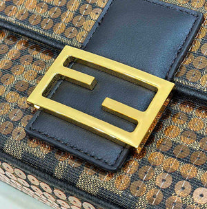 Fendi 8BR600 Medium Baguette Brown FF jacquard fabric bag with sequins - Default Title - View 5