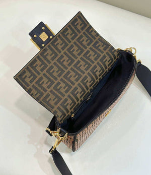 Fendi 8BR600 Medium Baguette Brown FF jacquard fabric bag with sequins - Default Title - View 9