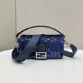 Fendi 8BR600 Medium Baguette Dark and mid blue sequin and leather bag 8601 - Default Title - View 1