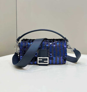 Fendi 8BR600 Medium Baguette Dark and mid blue sequin and leather bag 8601 - Default Title - View 1