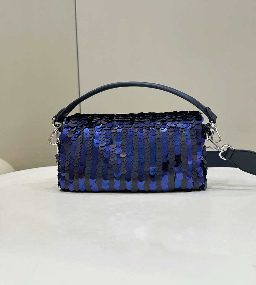 Fendi 8BR600 Medium Baguette Dark and mid blue sequin and leather bag 8601 - Default Title - View 2