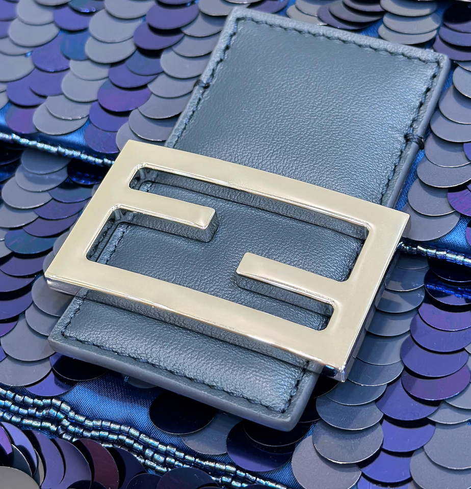 Fendi 8BR600 Medium Baguette Dark and mid blue sequin and leather bag 8601 - Default Title - View 5