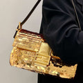 Fendi 8BR600 Medium Baguette Gold sequin and leather bag 8582 - Default Title - View 1