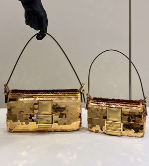 Fendi 8BR600 Medium Baguette Gold sequin and leather bag 8582 - Default Title - View 4