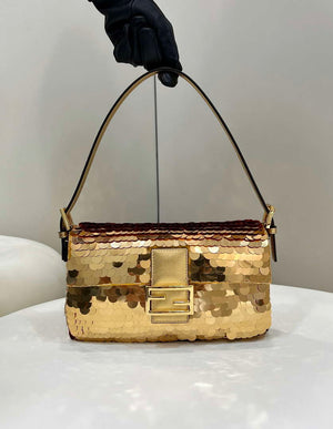 Fendi 8BR600 Medium Baguette Gold sequin and leather bag 8582 - Default Title - View 5