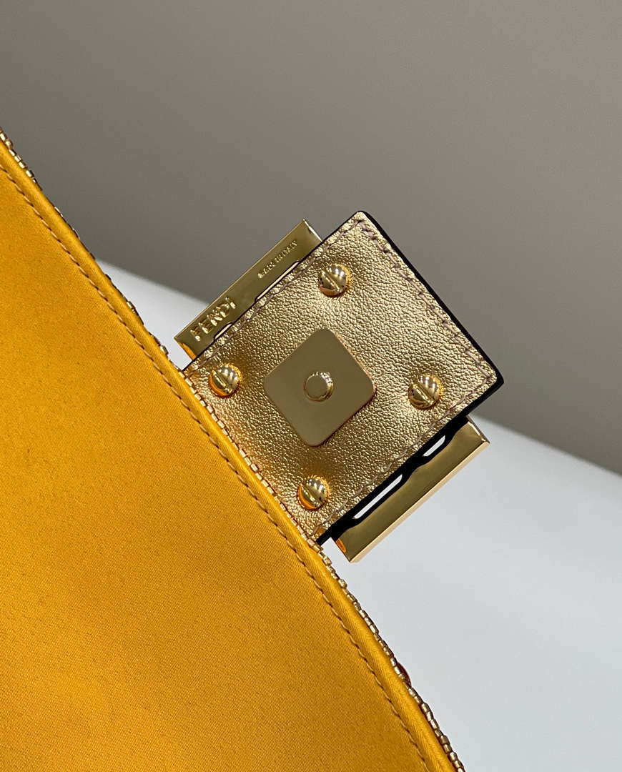 Fendi 8BR600 Medium Baguette Gold sequin and leather bag 8582 - Default Title - View 9