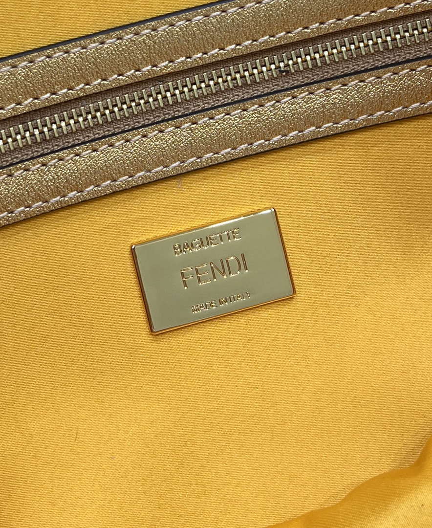 Fendi 8BR600 Medium Baguette Gold sequin and leather bag 8582